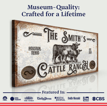 Branded Cattle Ranch Sign IV canvas from Tailored Canvases; rustic cow-themed vintage sign on Tampa Home & Garden Store