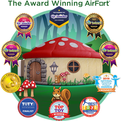 AirFort Mushroom House playhouse, red cap with white spots and stone doorway on Tampa Home & Garden Store