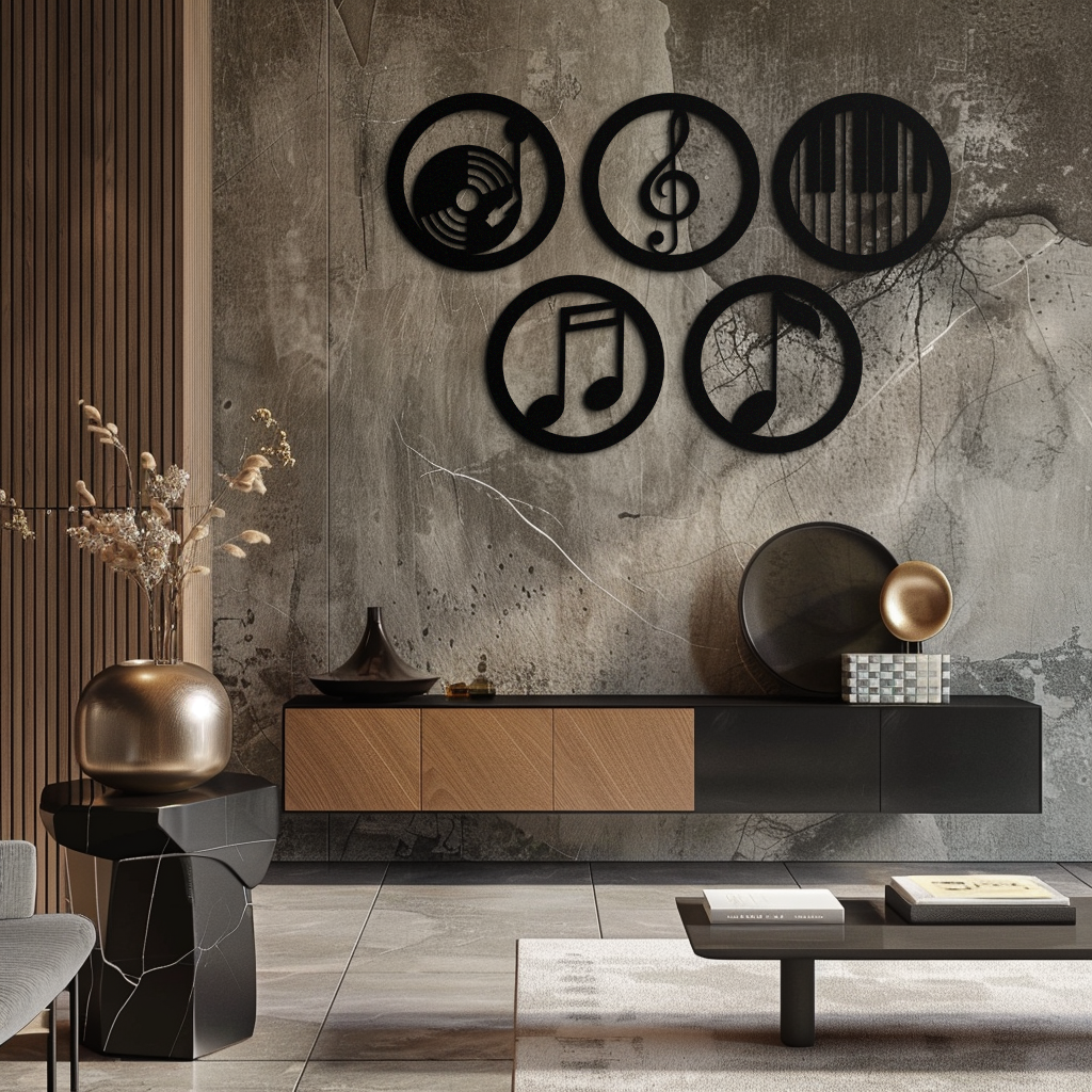 Music Notes & Instruments Wall Art - Modern Metal Music Decor- KAF257 - Tampa Home & Garden Store