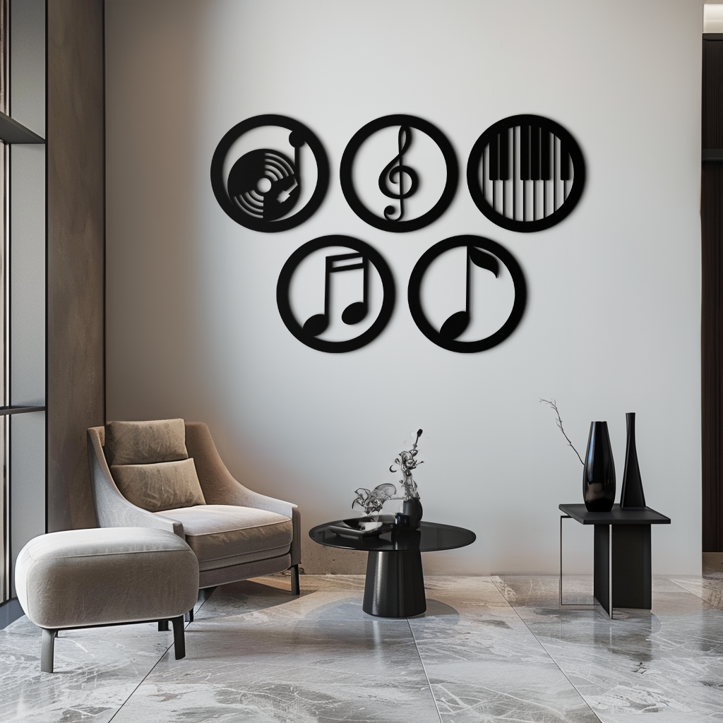 Music Notes & Instruments Wall Art - Modern Metal Music Decor- KAF257 - Tampa Home & Garden Store