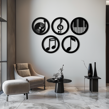 Music Notes & Instruments Wall Art - Modern Metal Music Decor- KAF257 - Tampa Home & Garden Store
