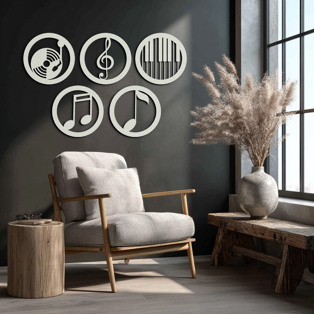 Music Notes & Instruments Wall Art - Modern Metal Music Decor- KAF257 - Tampa Home & Garden Store