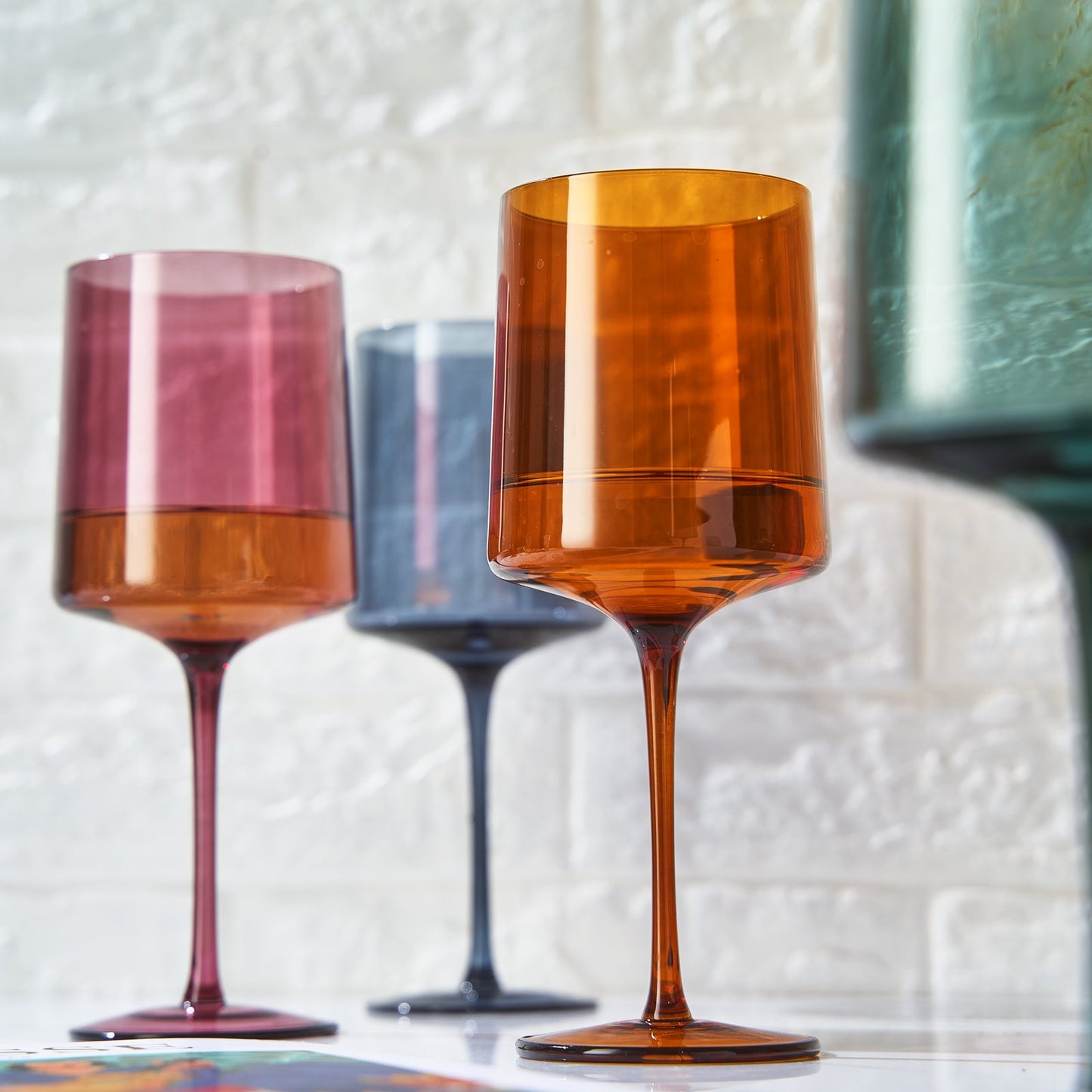 Tonal Square Stemmed Wine Glasses and a Set of 4