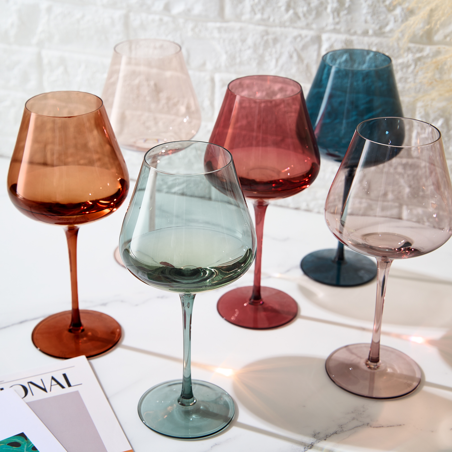 Classic Set of Six Tonal Stemmed Wine Glasses