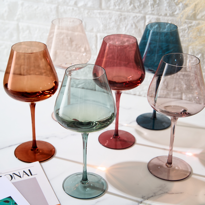 Classic Set of Six Tonal Stemmed Wine Glasses