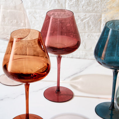 Classic Set of Six Tonal Stemmed Wine Glasses
