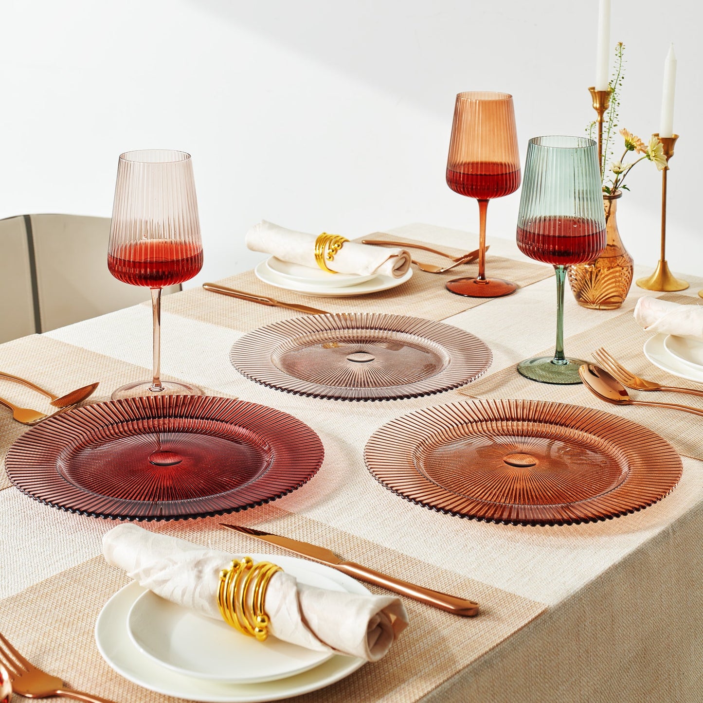 a Set Of Six Muted Ribbed Glass Plates For Meals