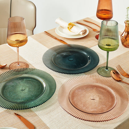 a Set Of Six Muted Ribbed Glass Plates For Meals