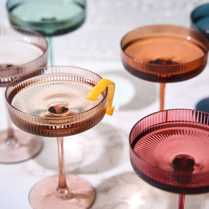 Tonal Ribbed Champagne Coupe Glassware Set of 6