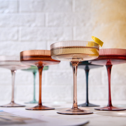 Tonal Ribbed Champagne Coupe Glassware Set of 6