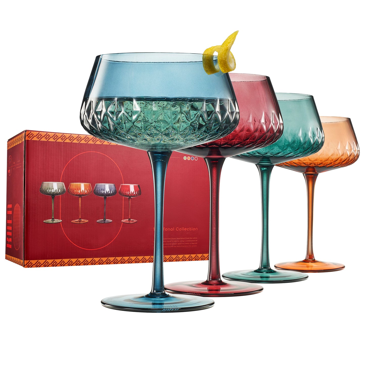 Tonal Crystal Champagne Coupe Glassware Set of 4