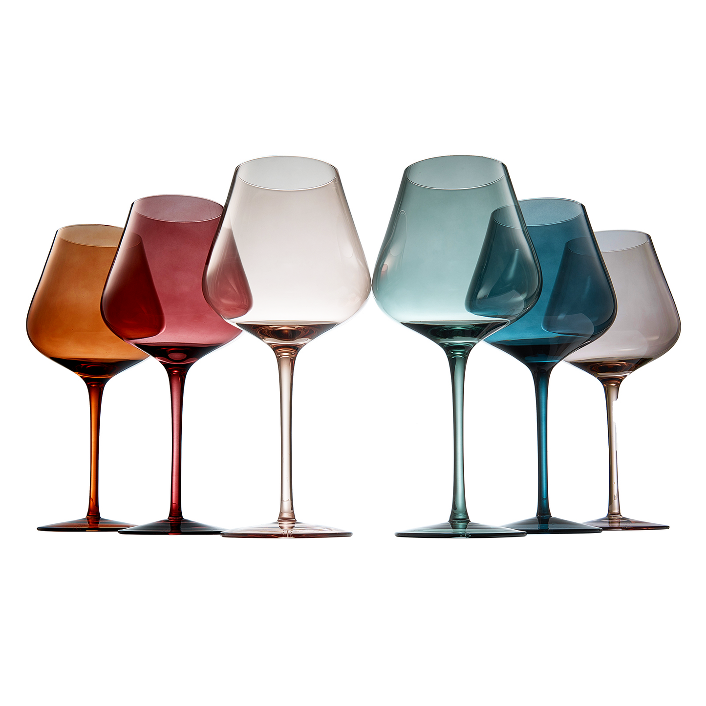 Classic Set of Six Tonal Stemmed Wine Glasses