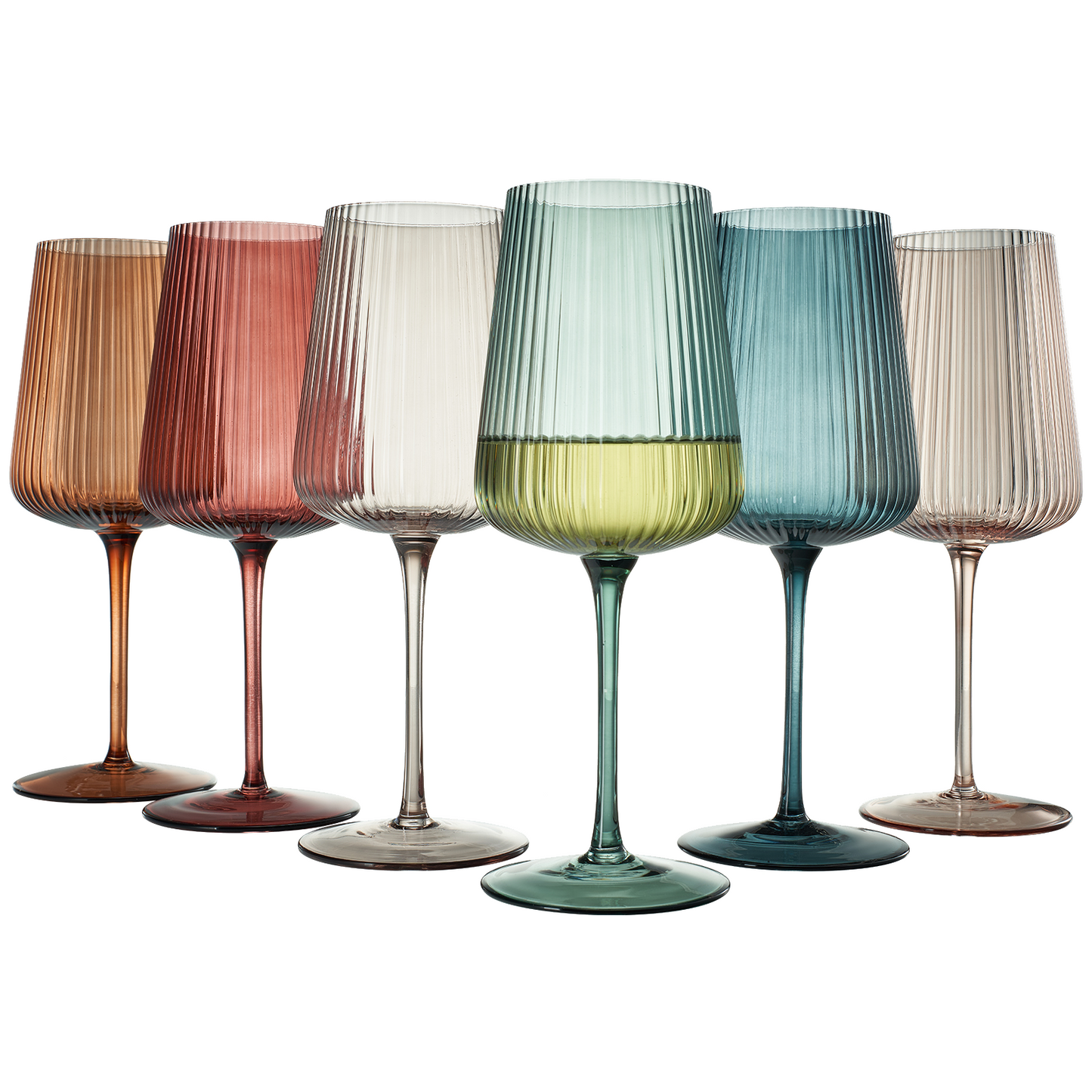 Tonal Ribbed Stemmed Wine Glassware Set of Six
