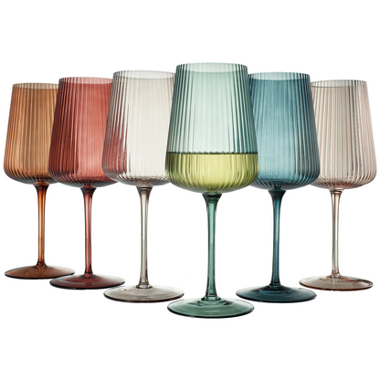 Tonal Ribbed Stemmed Wine Glassware Set of Six