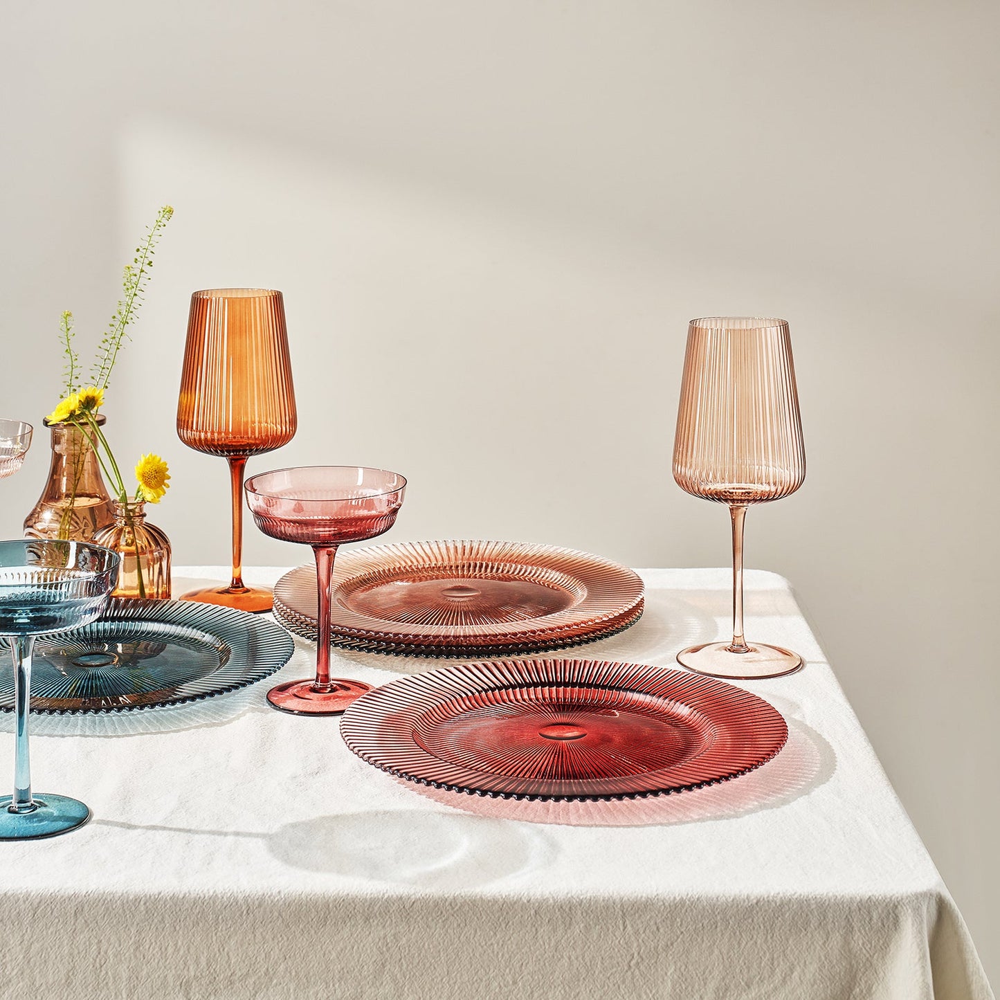 a Set Of Six Muted Ribbed Glass Plates For Meals