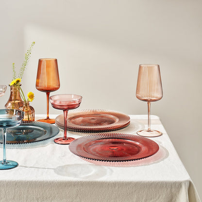 a Set Of Six Muted Ribbed Glass Plates For Meals