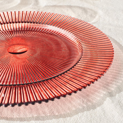 a Set Of Six Muted Ribbed Glass Plates For Meals