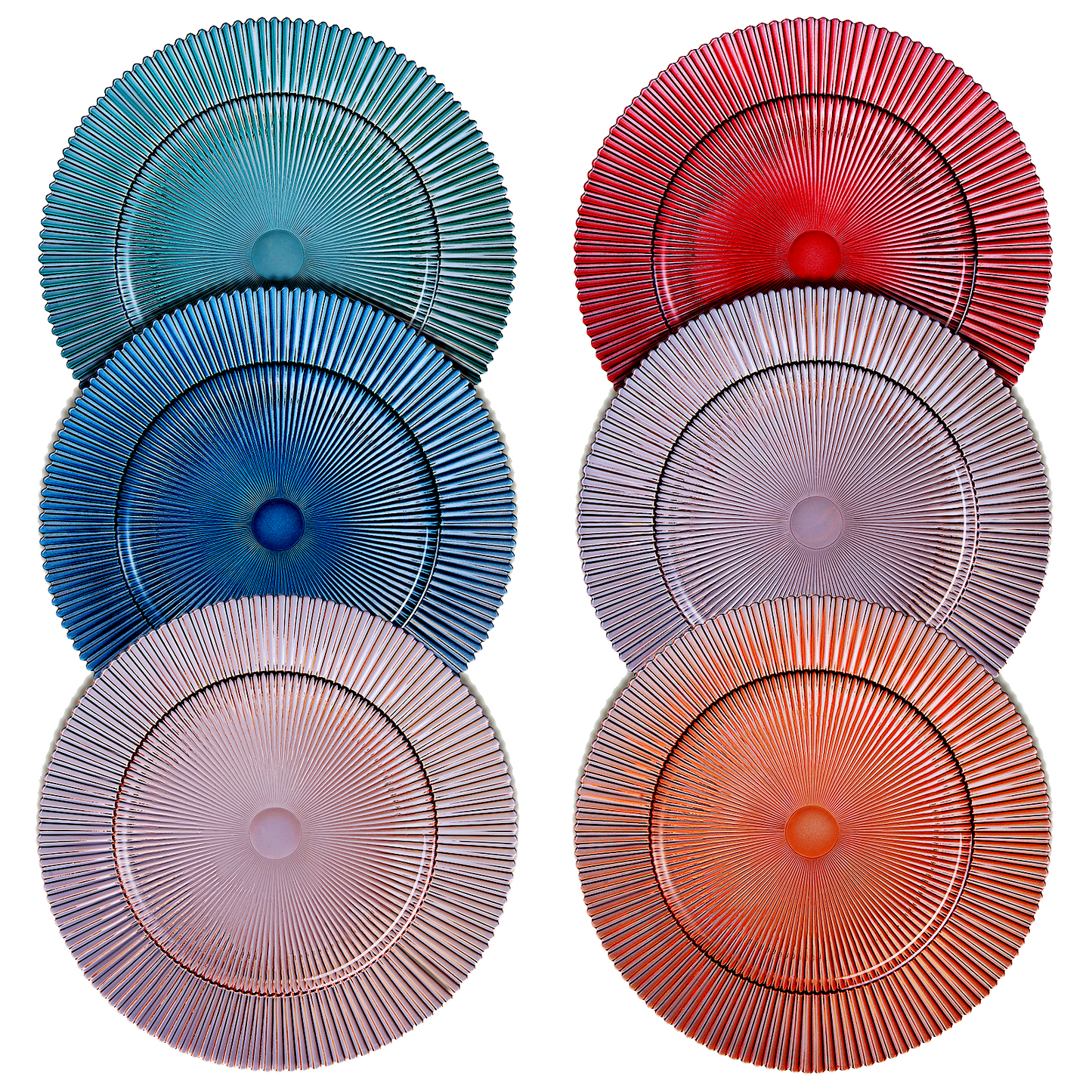 a Set Of Six Muted Ribbed Glass Plates For Meals