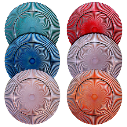 a Set Of Six Muted Ribbed Glass Plates For Meals