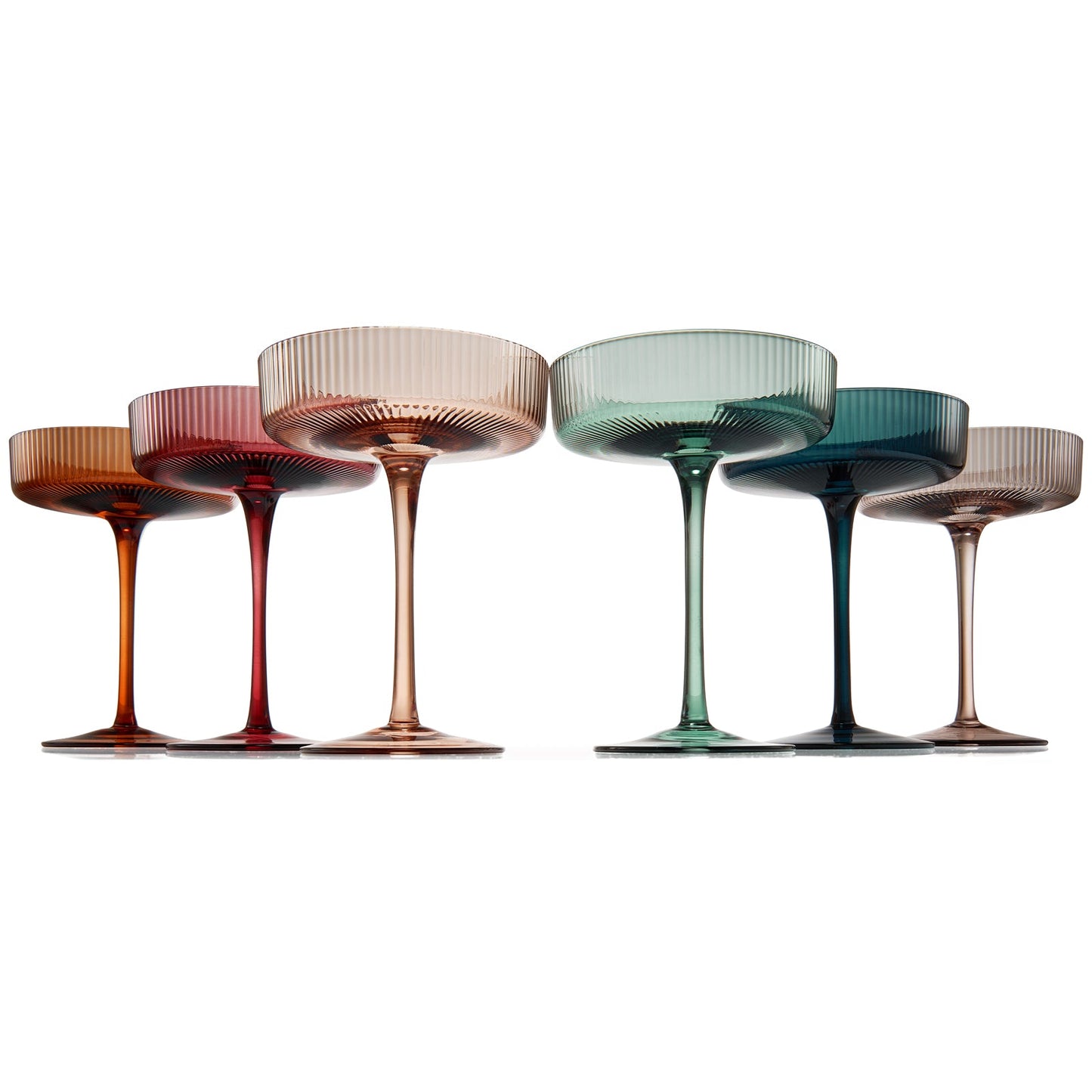 Tonal Ribbed Champagne Coupe Glassware Set of 6