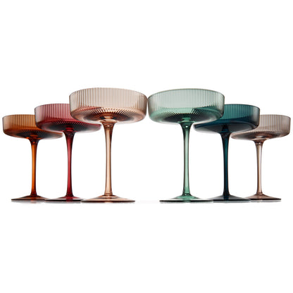 Tonal Ribbed Champagne Coupe Glassware Set of 6