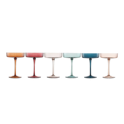 Tonal Ribbed Champagne Coupe Glassware Set of 6