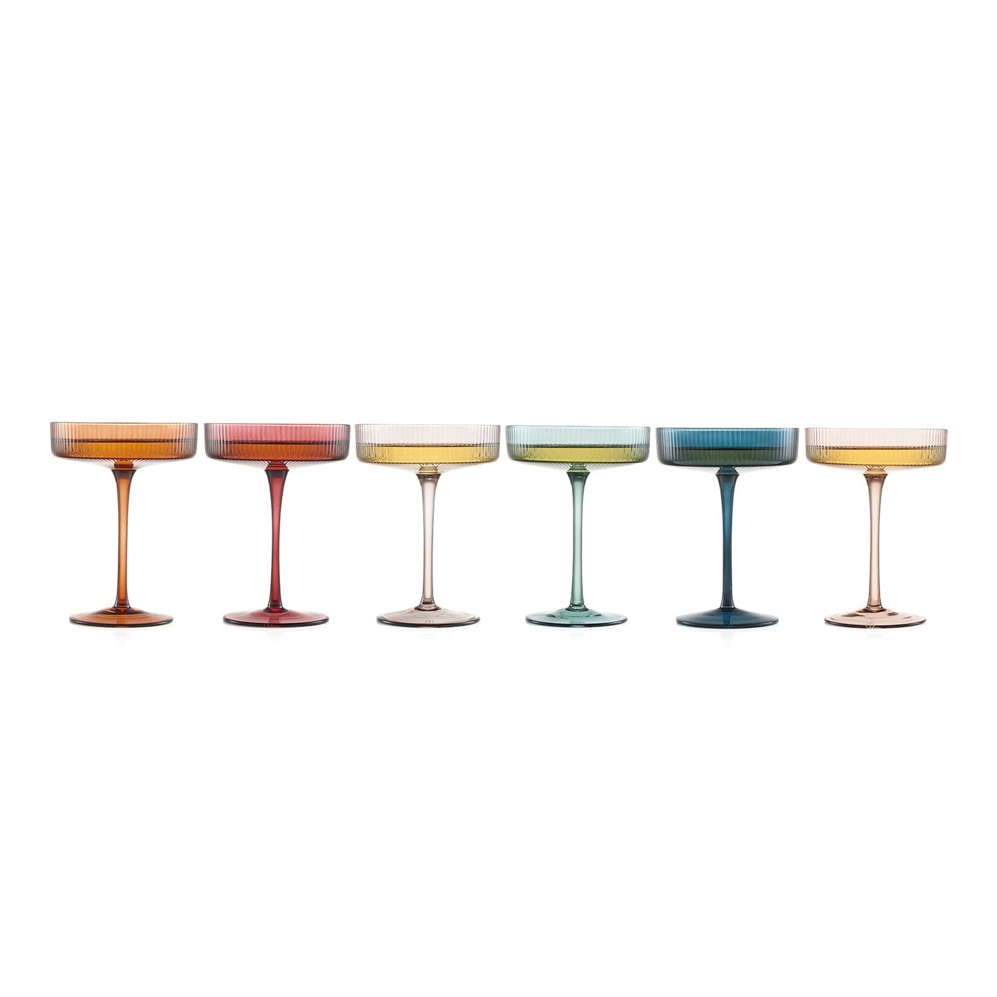 Tonal Ribbed Champagne Coupe Glassware Set of 6