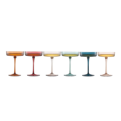 Tonal Ribbed Champagne Coupe Glassware Set of 6
