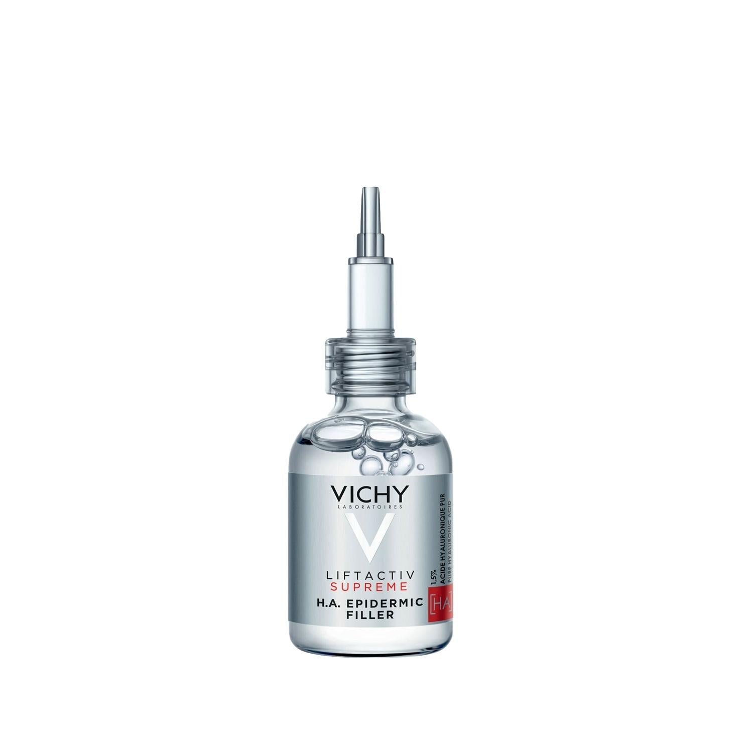 Vichy Liftactiv Supreme H.A. Epidermic Filler face serum bottle with silver spray pump on Tampa Home & Garden Store