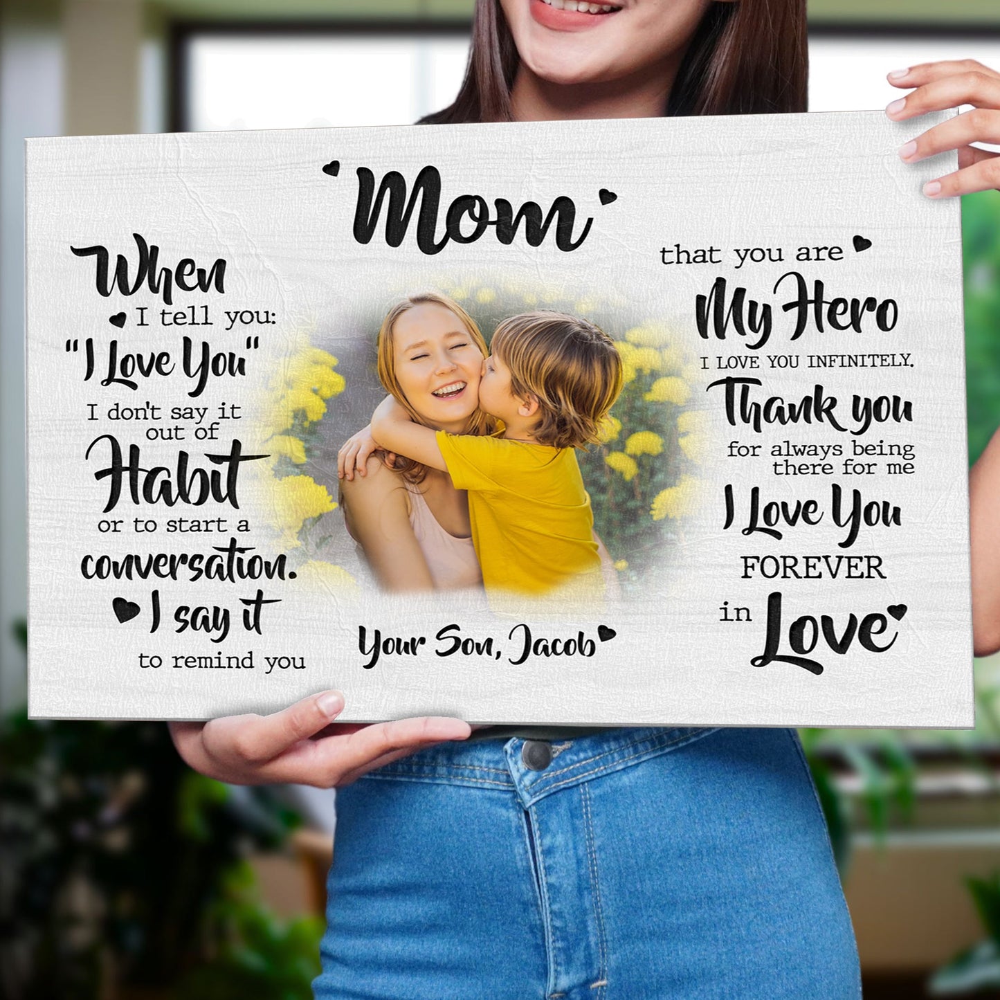 Mother's Day Sign My Hero canvas by Tailored Canvases featuring a mom with kids on Tampa Home & Garden Store