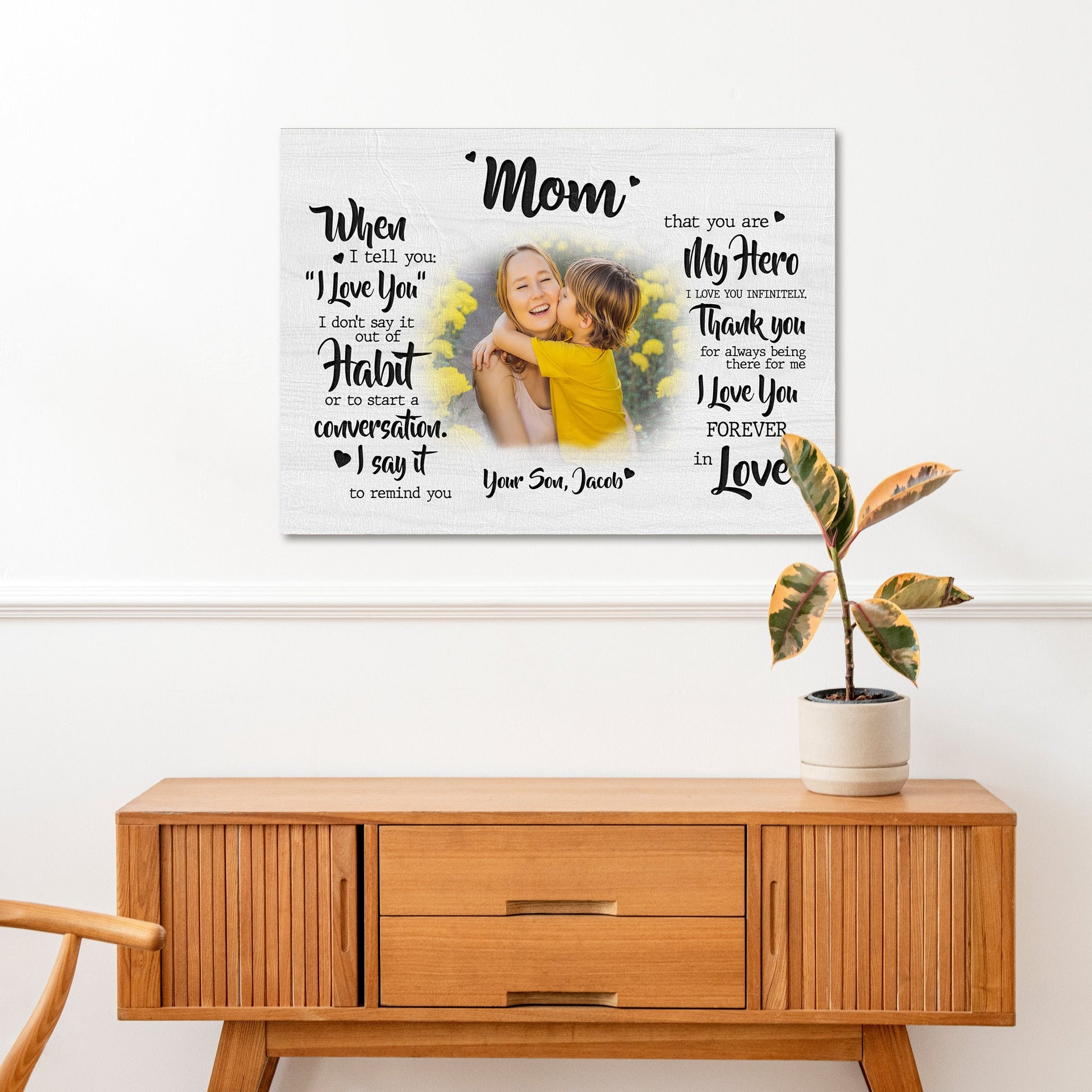 Mother's Day Sign My Hero canvas by Tailored Canvases, light gray textured crafting canvas on Tampa Home & Garden Store