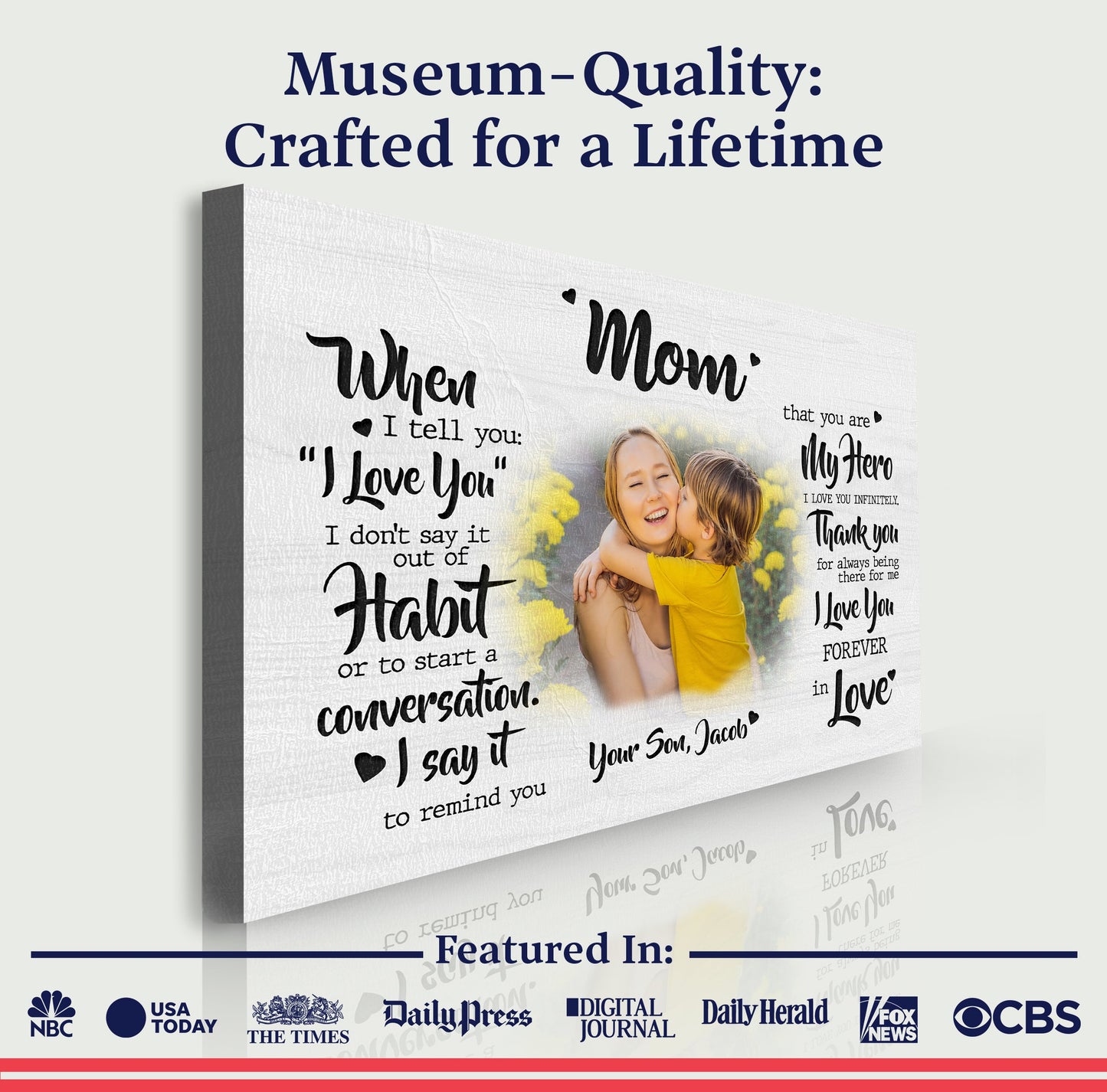 Mother's Day Sign My Hero canvas by Tailored Canvases with family photo and quotes on Tampa Home & Garden Store