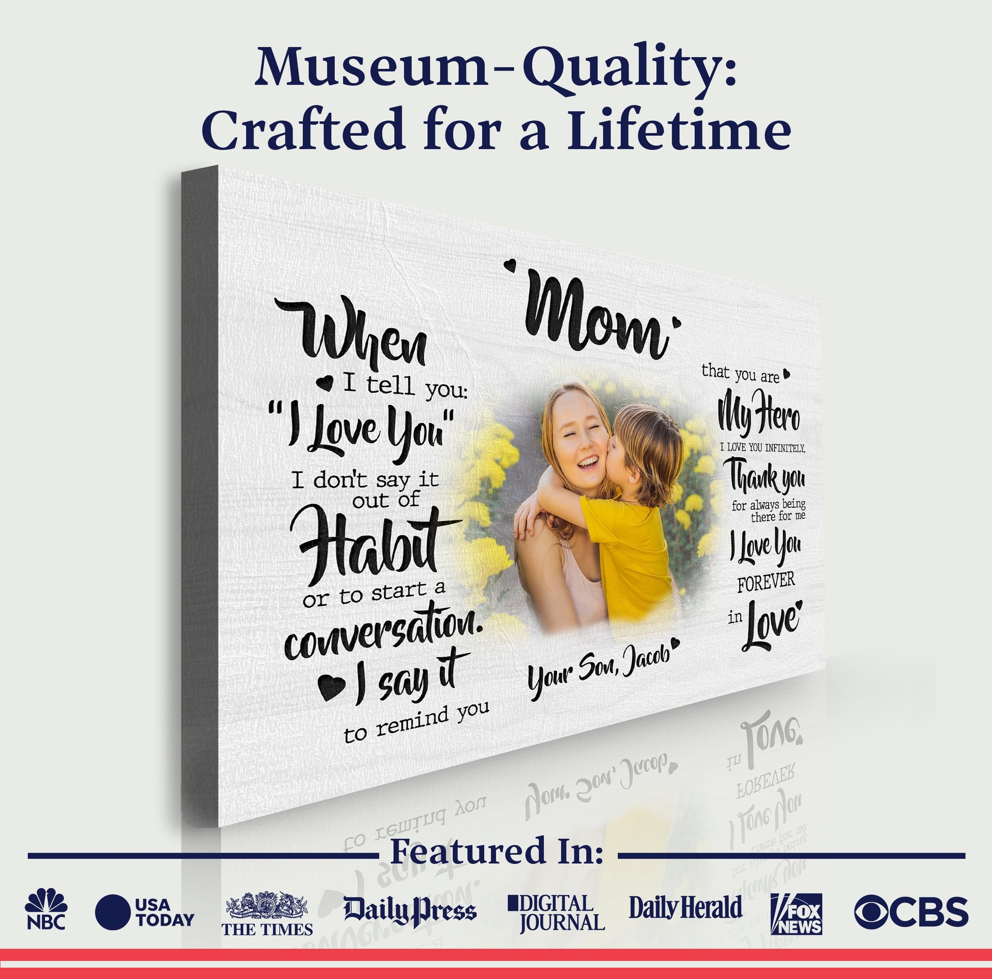 Mother's Day Sign My Hero canvas by Tailored Canvases with family photo and quotes on Tampa Home & Garden Store
