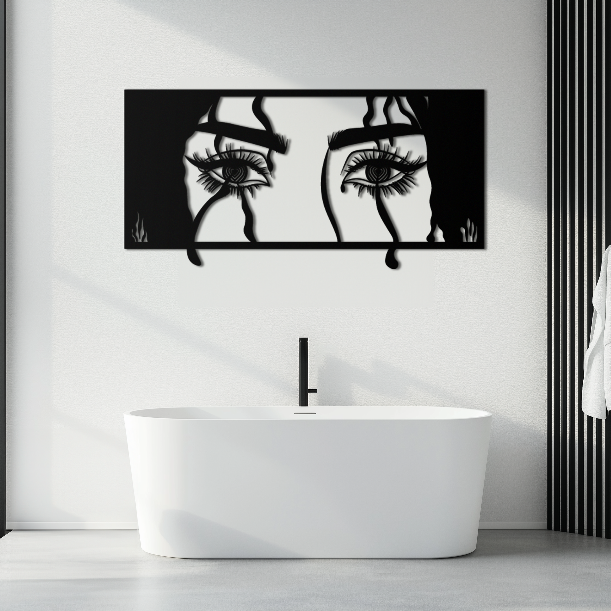 Mysterious Woman Eyes Metal Wall Art – Black Steel Feminine Silhouette Decor for Modern Stylish Interiors- KAF408 - Tampa Home & Garden Store