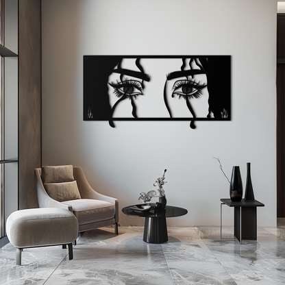 Mysterious Woman Eyes Metal Wall Art – Black Steel Feminine Silhouette Decor for Modern Stylish Interiors- KAF408 - Tampa Home & Garden Store