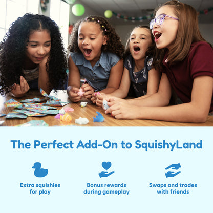 Mystery Squishies sensory toys by The Fidget Games; four kids play with colorful squishy figures on Tampa Home & Garden Store