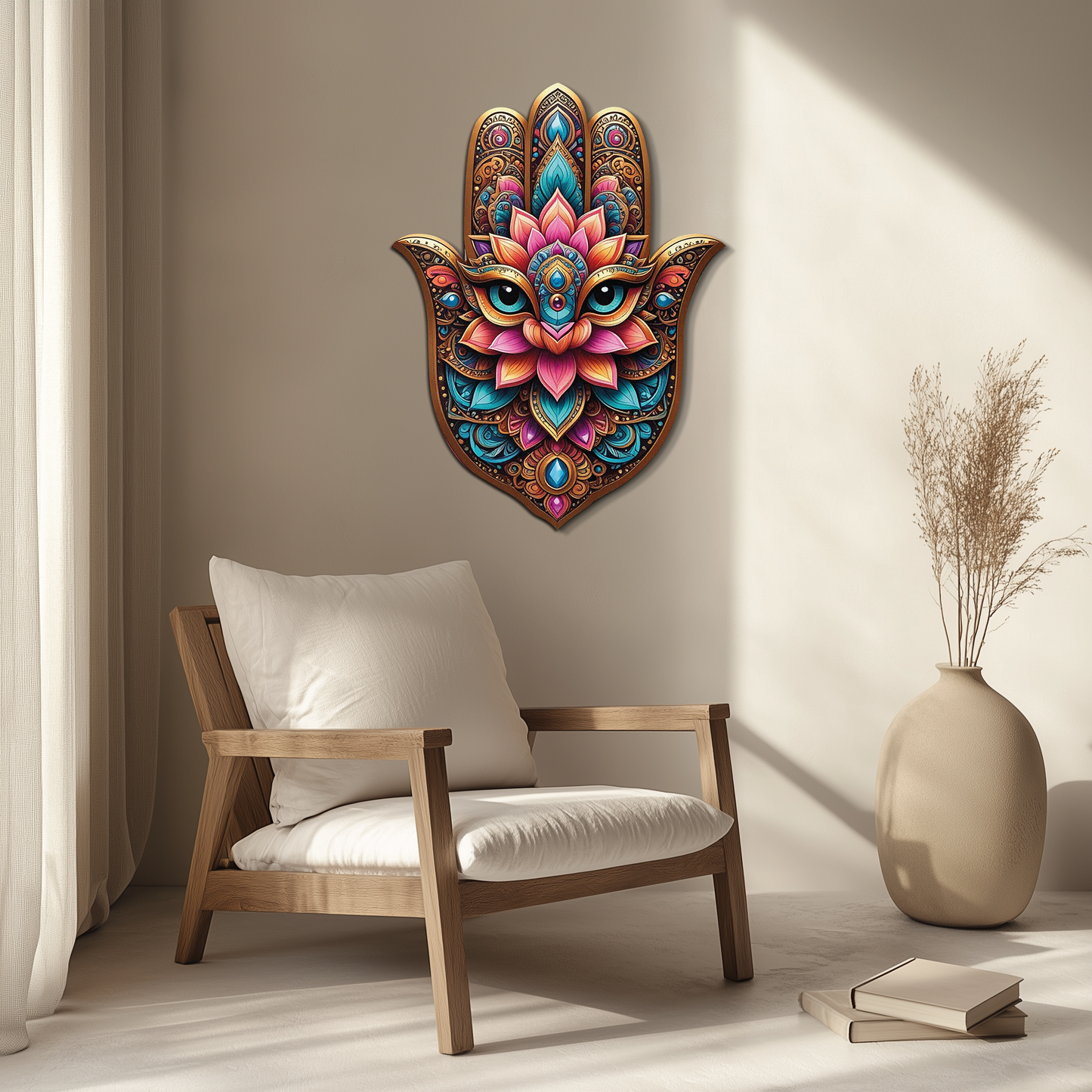 Mystic Hamsa Hand Metal Wall Art – Boho Evil Eye Decor-KAFUVM030 - Tampa Home & Garden Store