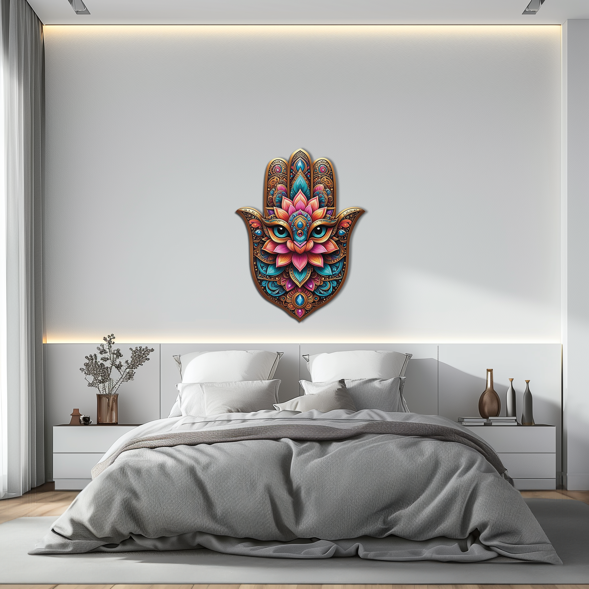 Mystic Hamsa Hand Metal Wall Art – Boho Evil Eye Decor-KAFUVM030 - Tampa Home & Garden Store