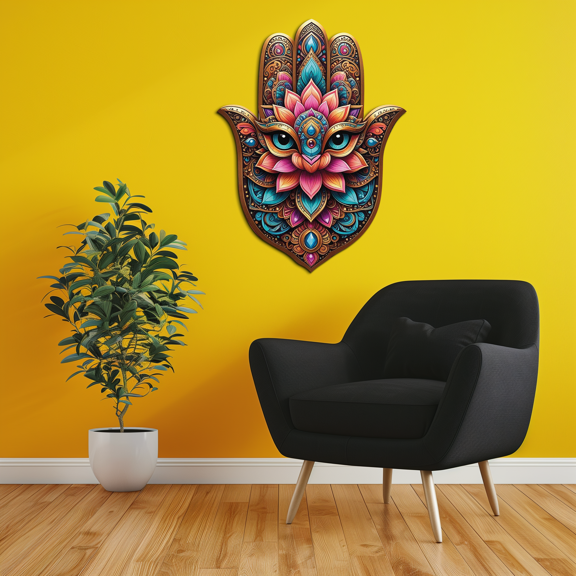 Mystic Hamsa Hand Metal Wall Art – Boho Evil Eye Decor-KAFUVM030 - Tampa Home & Garden Store