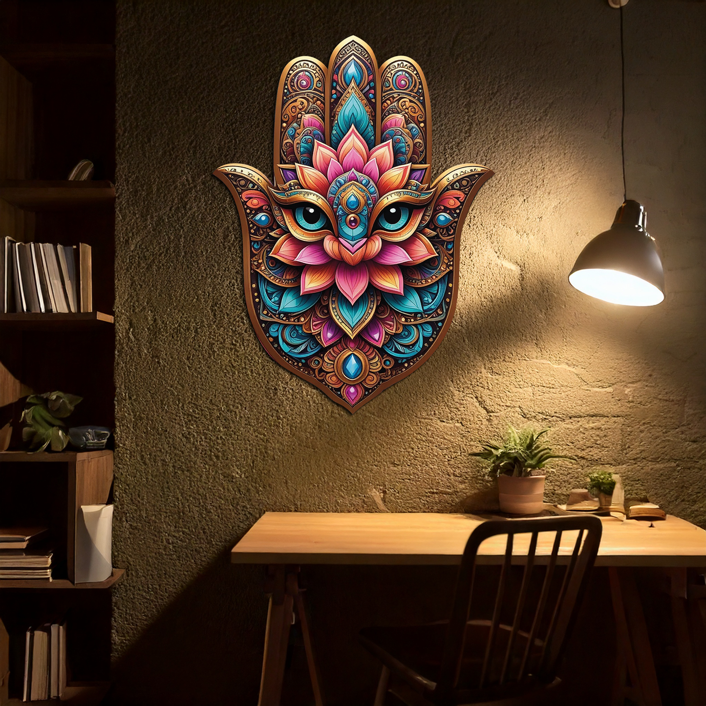 Mystic Hamsa Hand Metal Wall Art – Boho Evil Eye Decor-KAFUVM030 - Tampa Home & Garden Store