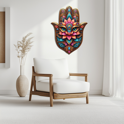 Mystic Hamsa Hand Metal Wall Art – Boho Evil Eye Decor-KAFUVM030 - Tampa Home & Garden Store