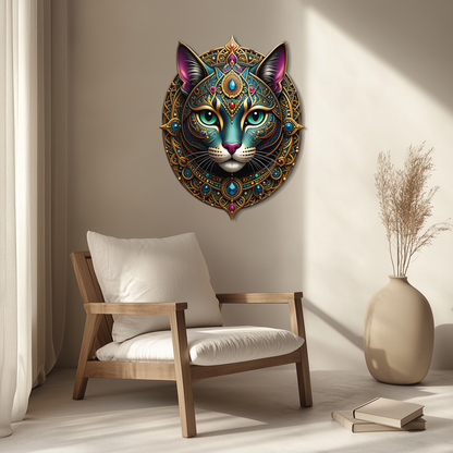 Mystic Mandala Cat Metal Wall Art – Boho Feline Decor-KAFUVM037 - Tampa Home & Garden Store