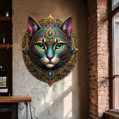 Mystic Mandala Cat Metal Wall Art – Boho Feline Decor-KAFUVM037 - Tampa Home & Garden Store