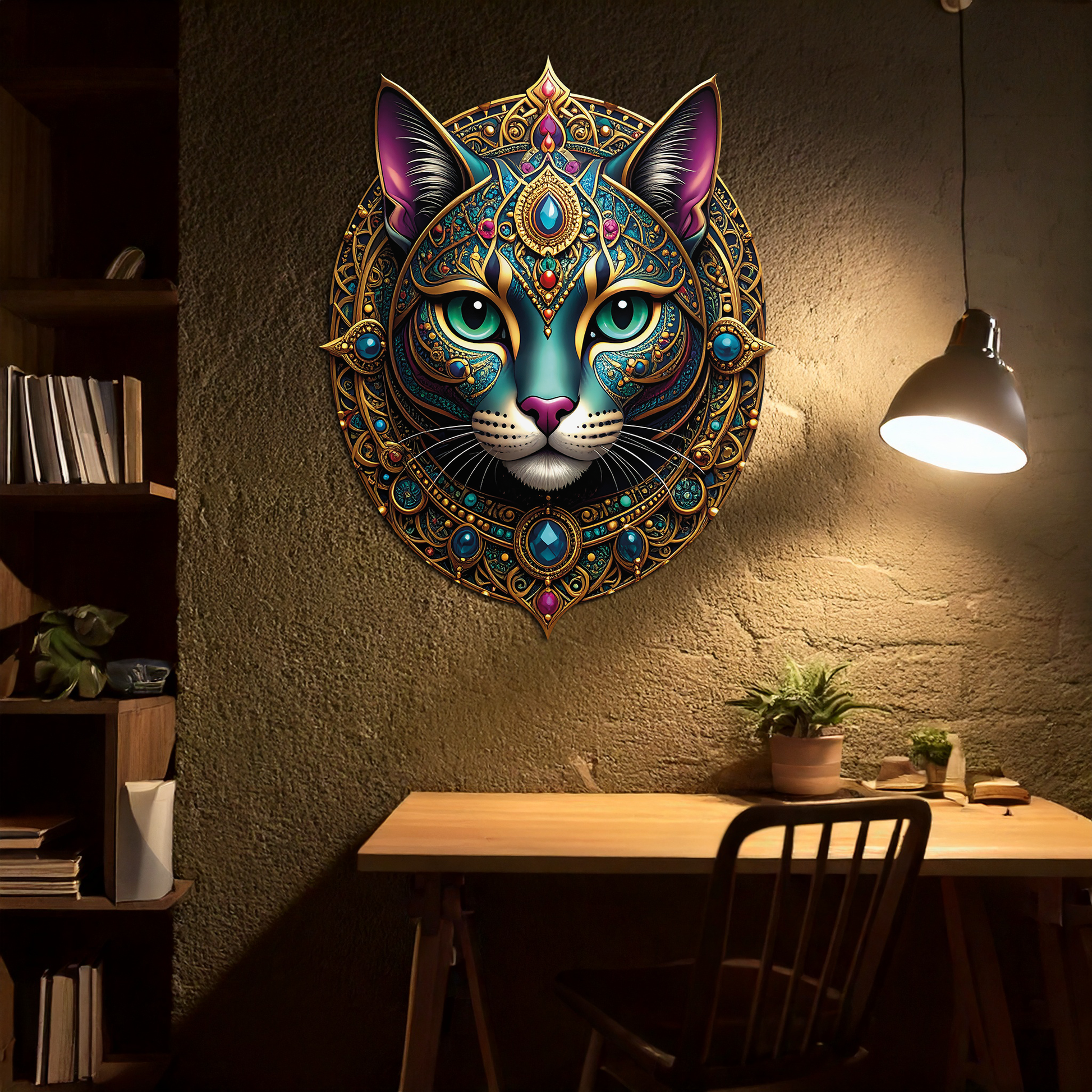 Mystic Mandala Cat Metal Wall Art – Boho Feline Decor-KAFUVM037 - Tampa Home & Garden Store