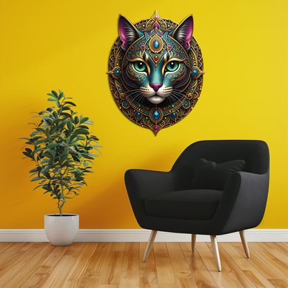 Mystic Mandala Cat Metal Wall Art – Boho Feline Decor-KAFUVM037 - Tampa Home & Garden Store