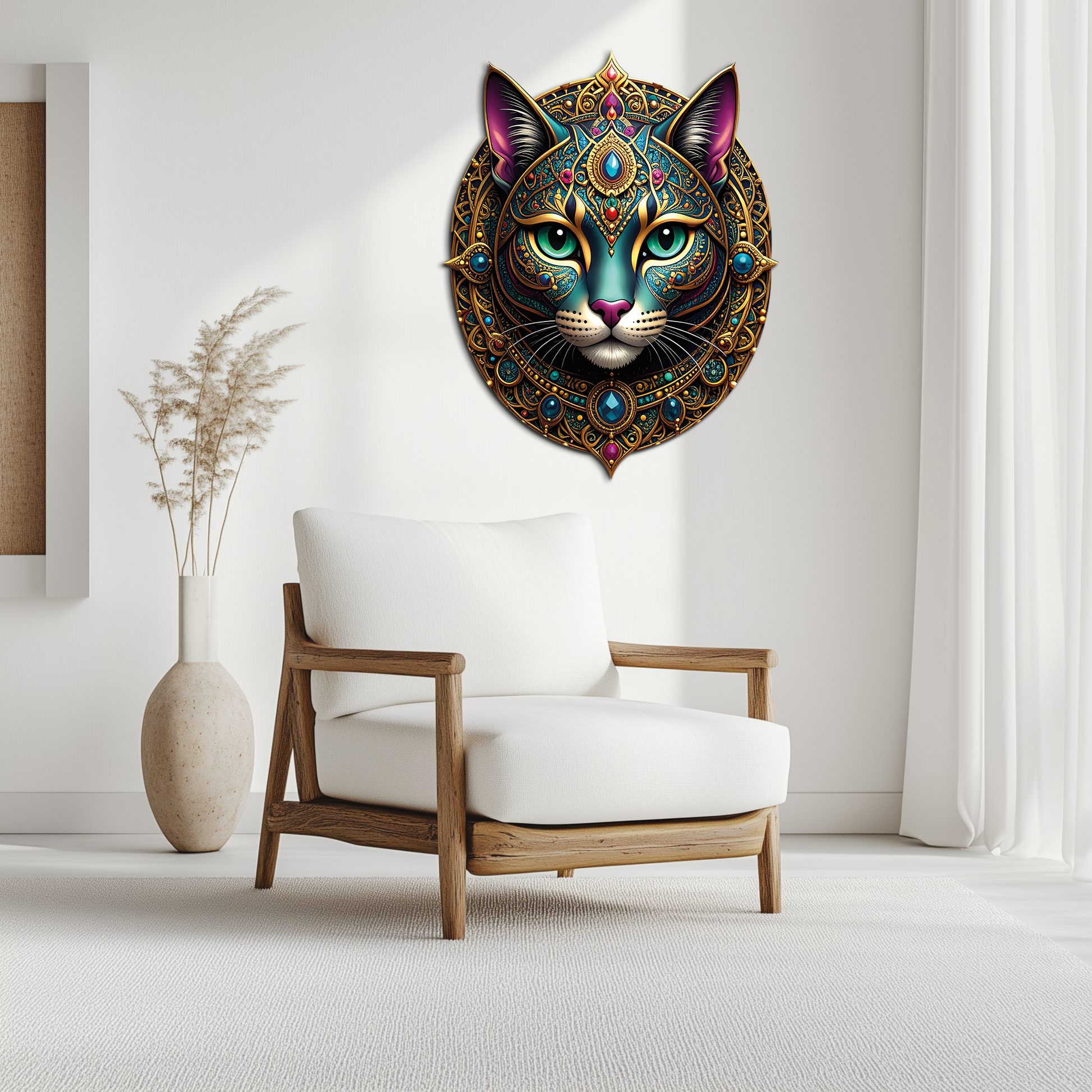 Mystic Mandala Cat Metal Wall Art – Boho Feline Decor-KAFUVM037 - Tampa Home & Garden Store