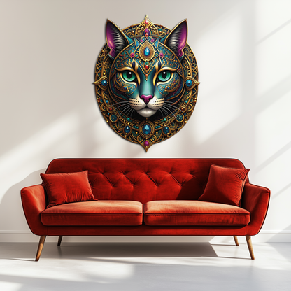 Mystic Mandala Cat Metal Wall Art – Boho Feline Decor-KAFUVM037 - Tampa Home & Garden Store
