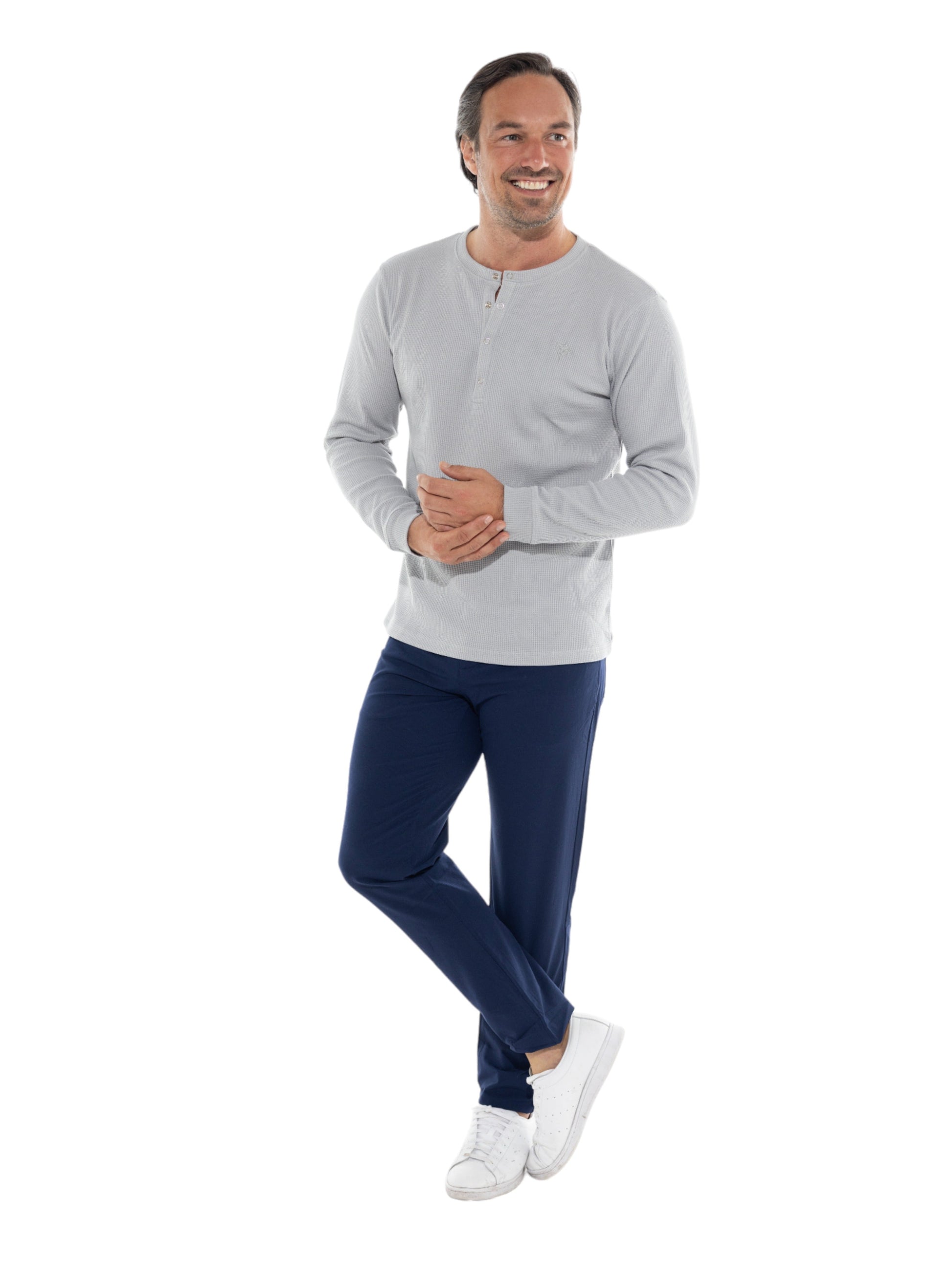 Mystic Henley long-sleeve top in light grey by White Water Life on Tampa Home & Garden Store