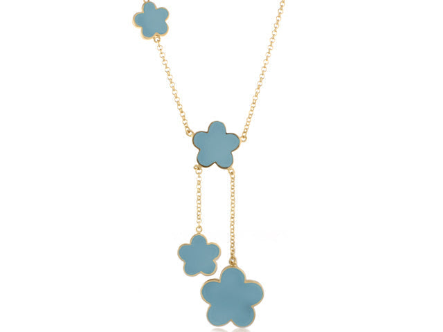 Daisy Love Necklace Flower Y-Drop blue enamel flowers on gold chain by Lauren G Adams on Tampa Home & Garden Store