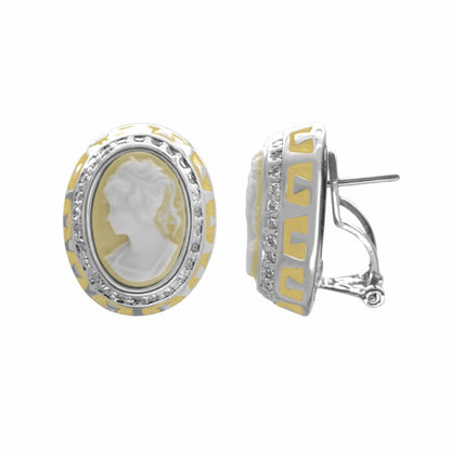 Cameo Rome button earrings pair by Lauren G Adams in silver with yellow enamel clip-back on Tampa Home & Garden Store